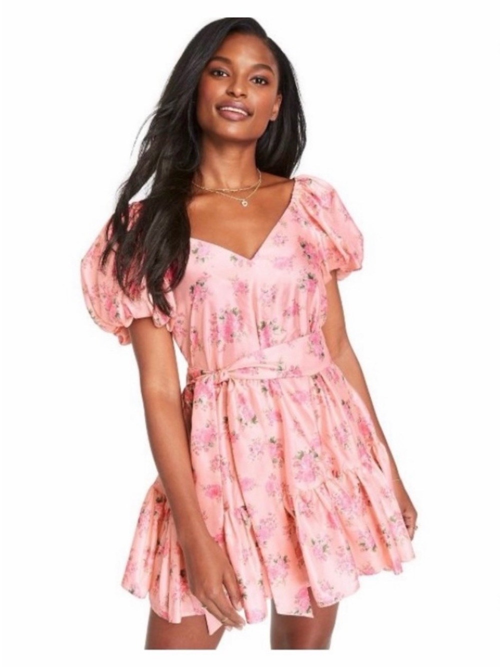 LoveShackFancy Pink Floral Puff-Sleeve Mini Dress for homecoming
